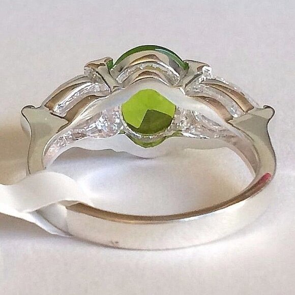 Sterling Silver Peridot Ring Size 7 8 9 Oval Green Cubic Zirconia Simulated 925 - Picture 5 of 10